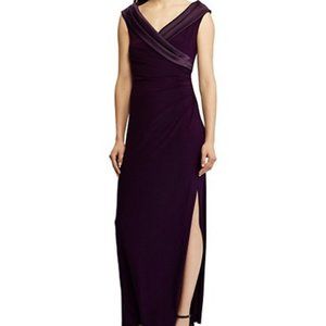 Satin Collar High Side Slit Sleeveless Gown